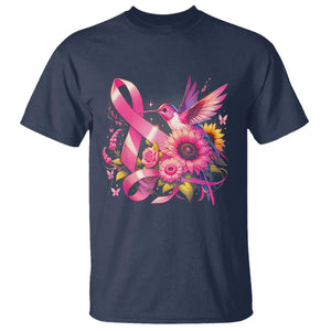 Breast Cancer Awareness T Shirt Hummingbird Pink Ribbon Support TS02 Navy Print Your Wear