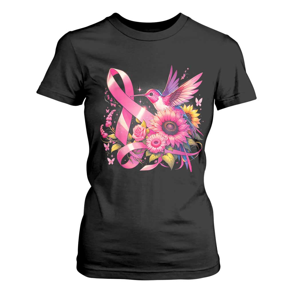 Breast Cancer Awareness T Shirt For Women Hummingbird Pink Ribbon Support TS02 Black Print Your Wear