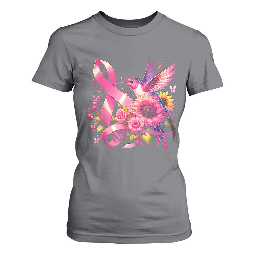 Breast Cancer Awareness T Shirt For Women Hummingbird Pink Ribbon Support TS02 Charcoal Print Your Wear