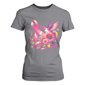 Breast Cancer Awareness T Shirt For Women Hummingbird Pink Ribbon Support TS02 Charcoal Print Your Wear