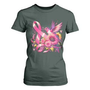 Breast Cancer Awareness T Shirt For Women Hummingbird Pink Ribbon Support TS02 Dark Forest Green Print Your Wear