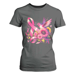 Breast Cancer Awareness T Shirt For Women Hummingbird Pink Ribbon Support TS02 Dark Heather Print Your Wear