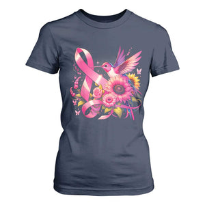 Breast Cancer Awareness T Shirt For Women Hummingbird Pink Ribbon Support TS02 Navy Print Your Wear