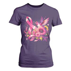 Breast Cancer Awareness T Shirt For Women Hummingbird Pink Ribbon Support TS02 Purple Print Your Wear