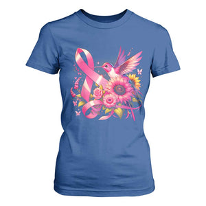 Breast Cancer Awareness T Shirt For Women Hummingbird Pink Ribbon Support TS02 Royal Blue Print Your Wear