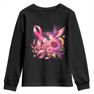 Breast Cancer Awareness Youth Sweatshirt Hummingbird Pink Ribbon Support TS02 Black Print Your Wear