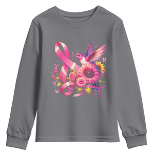 Breast Cancer Awareness Youth Sweatshirt Hummingbird Pink Ribbon Support TS02 Charcoal Print Your Wear