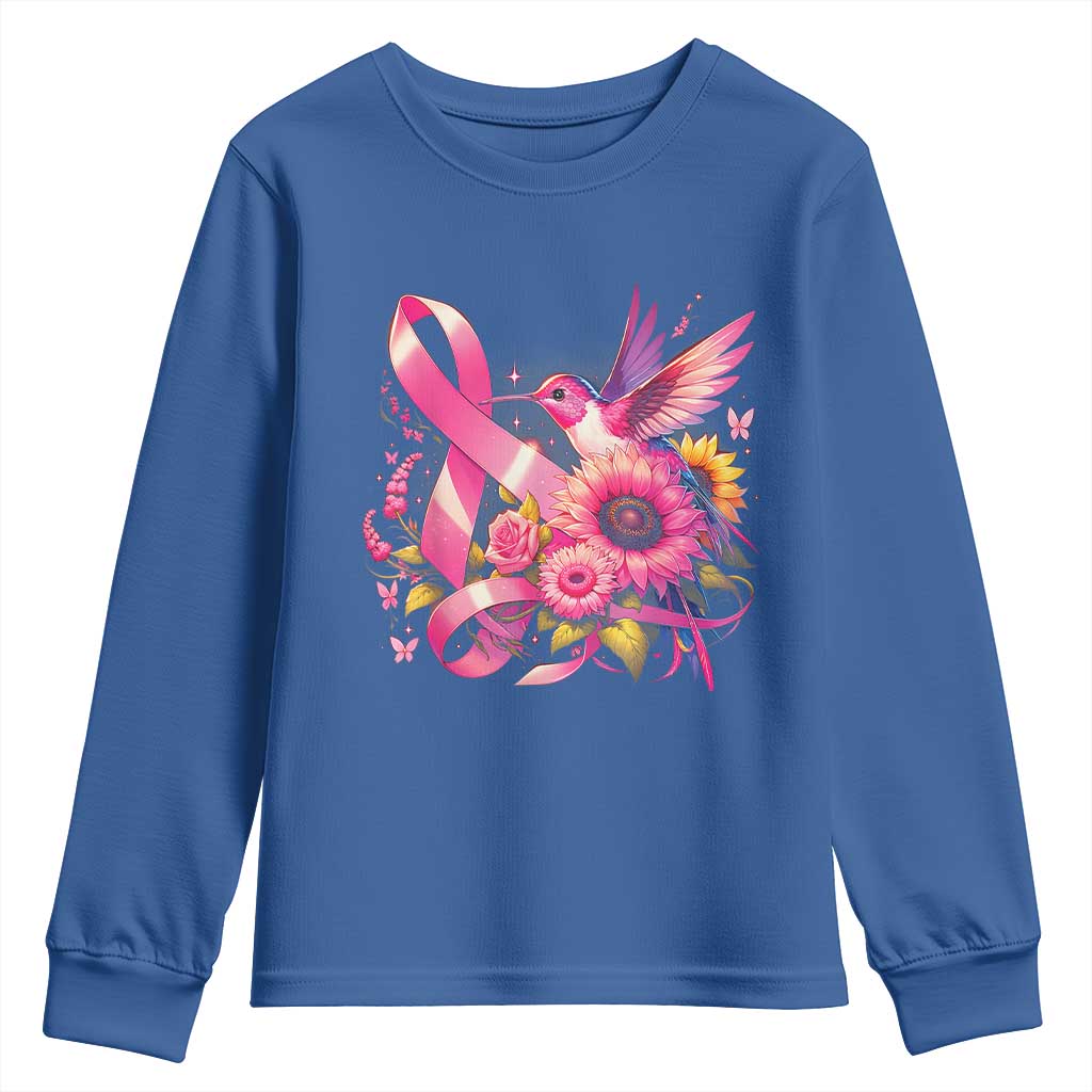 Breast Cancer Awareness Youth Sweatshirt Hummingbird Pink Ribbon Support TS02 Royal Blue Print Your Wear