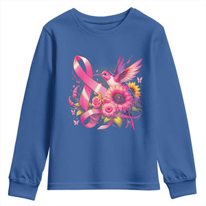 Breast Cancer Awareness Youth Sweatshirt Hummingbird Pink Ribbon Support TS02 Royal Blue Print Your Wear