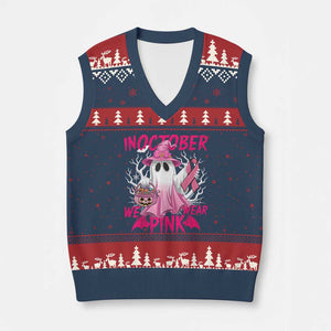 Breast Cancer Awareness V-Neck Knit Sweater Vest In October We Wear Pink Ghost TS02 Navy Red Print Your Wear