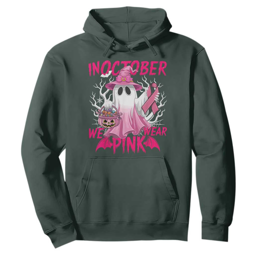 Breast Cancer Awareness Hoodie In October We Wear Pink Ghost TS02 Dark Forest Green Print Your Wear