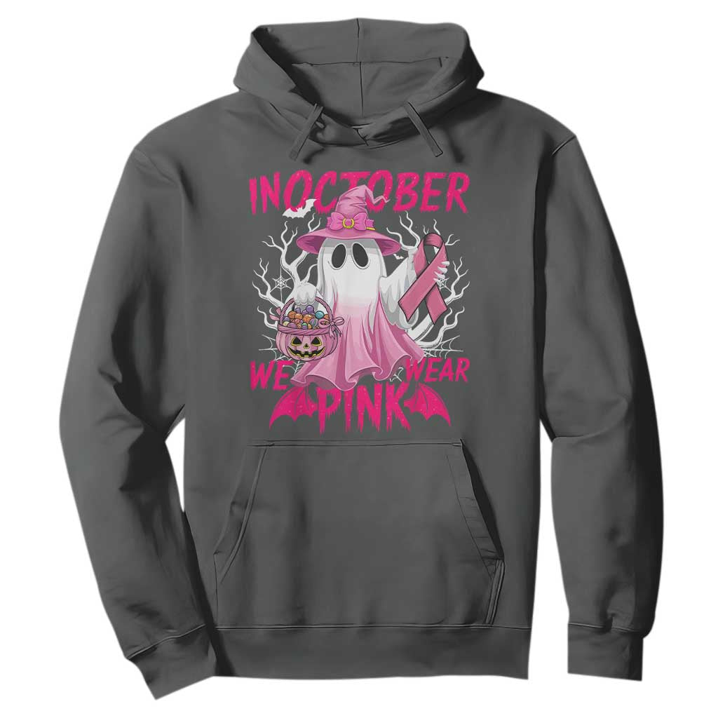 Breast Cancer Awareness Hoodie In October We Wear Pink Ghost TS02 Dark Heather Print Your Wear
