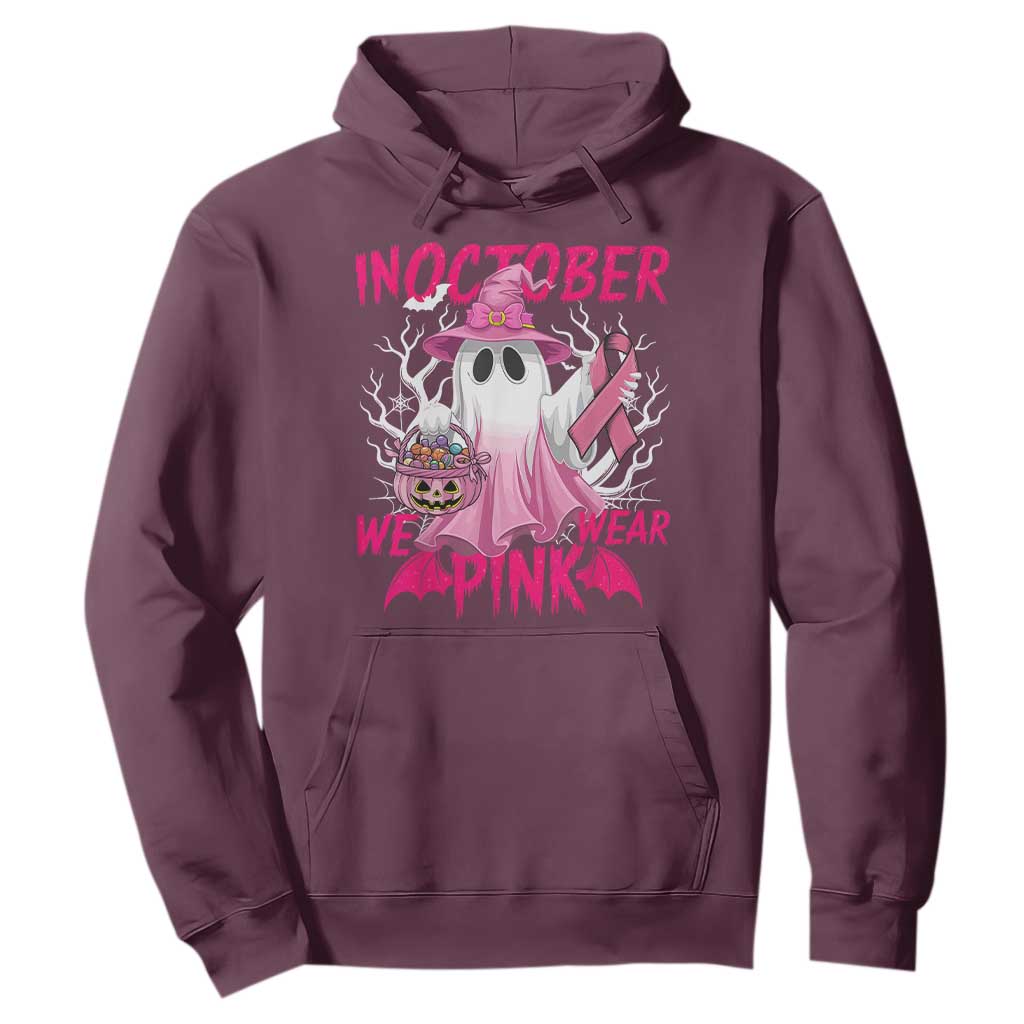 Breast Cancer Awareness Hoodie In October We Wear Pink Ghost TS02 Maroon Print Your Wear