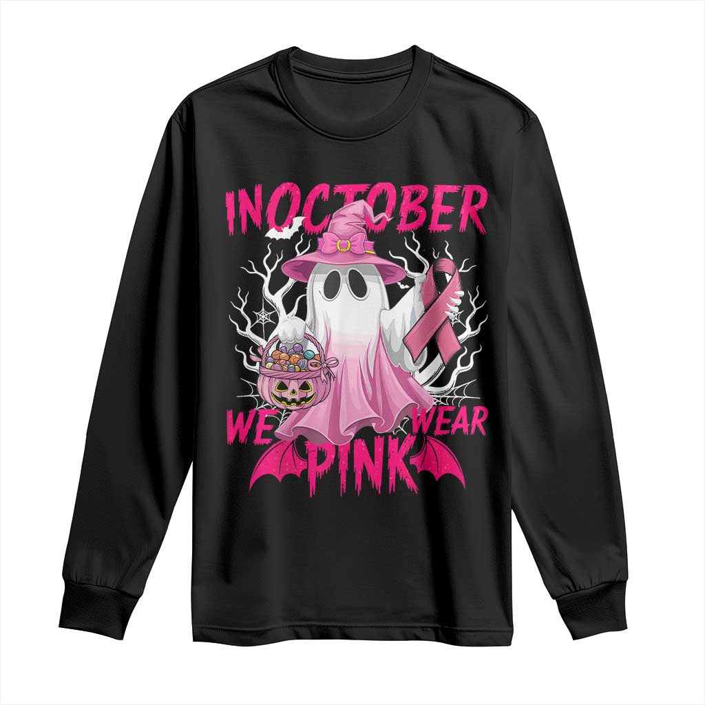 Breast Cancer Awareness Long Sleeve Shirt In October We Wear Pink Ghost TS02 Black Print Your Wear