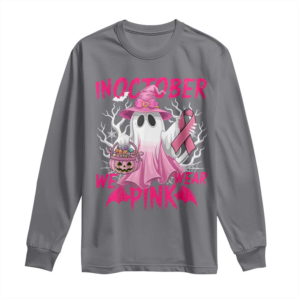 Breast Cancer Awareness Long Sleeve Shirt In October We Wear Pink Ghost TS02 Charcoal Print Your Wear