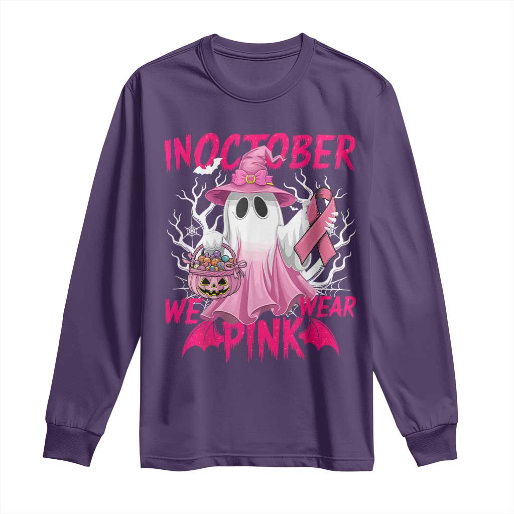 Breast Cancer Awareness Long Sleeve Shirt In October We Wear Pink Ghost TS02 Purple Print Your Wear