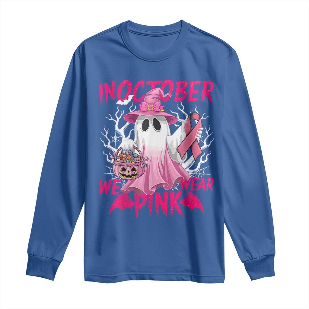 Breast Cancer Awareness Long Sleeve Shirt In October We Wear Pink Ghost TS02 Royal Blue Print Your Wear
