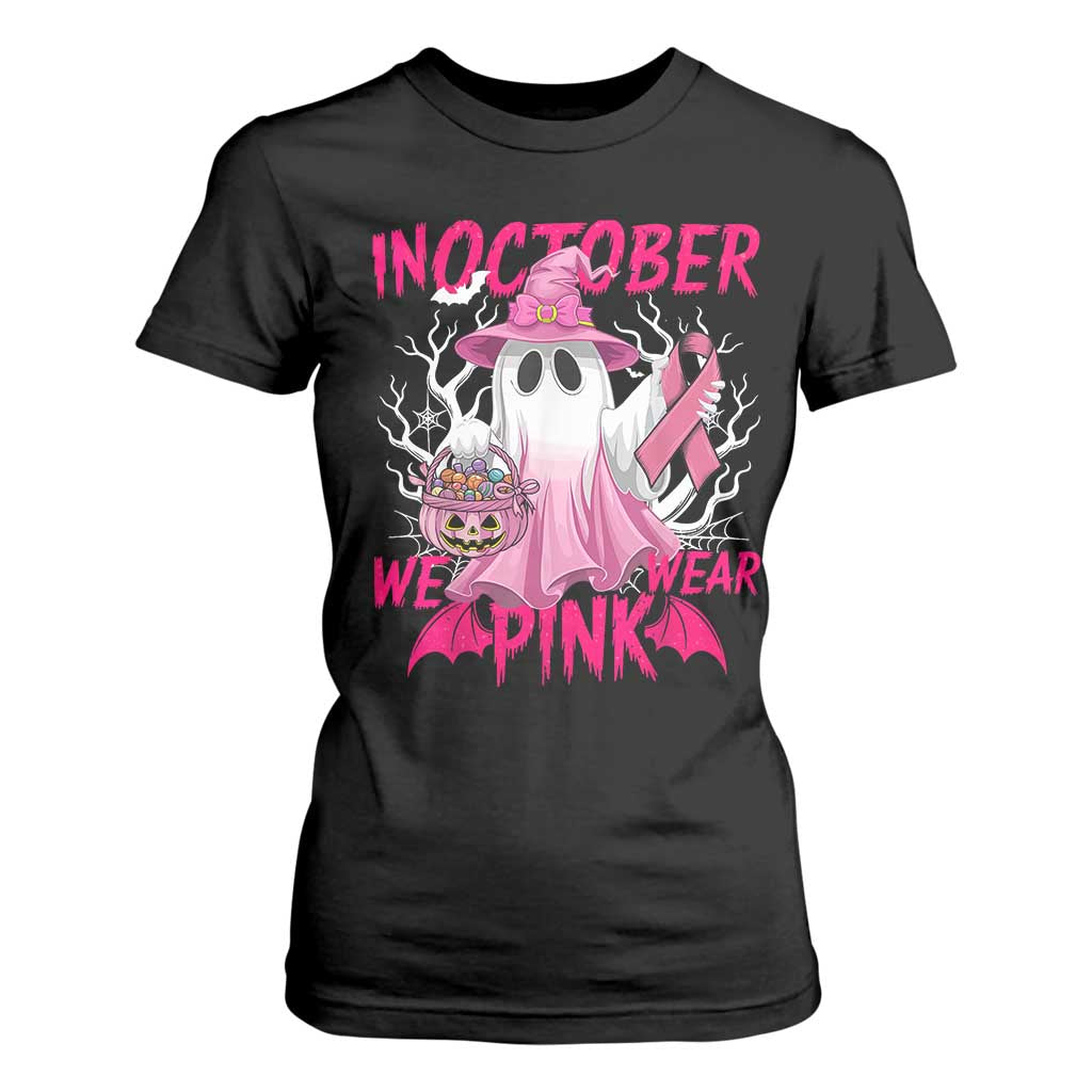 Breast Cancer Awareness T Shirt For Women In October We Wear Pink Ghost TS02 Black Print Your Wear