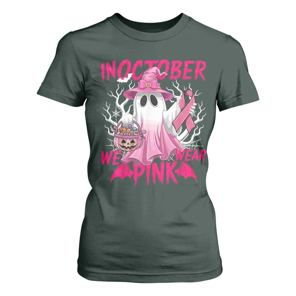 Breast Cancer Awareness T Shirt For Women In October We Wear Pink Ghost TS02 Dark Forest Green Print Your Wear