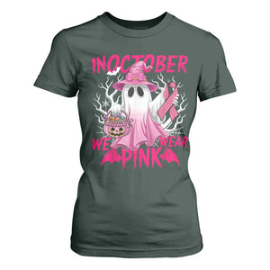 Breast Cancer Awareness T Shirt For Women In October We Wear Pink Ghost TS02 Dark Forest Green Print Your Wear