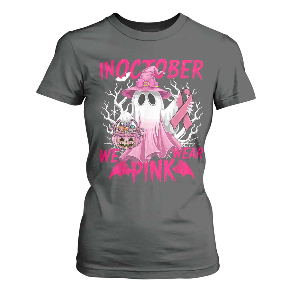 Breast Cancer Awareness T Shirt For Women In October We Wear Pink Ghost TS02 Dark Heather Print Your Wear
