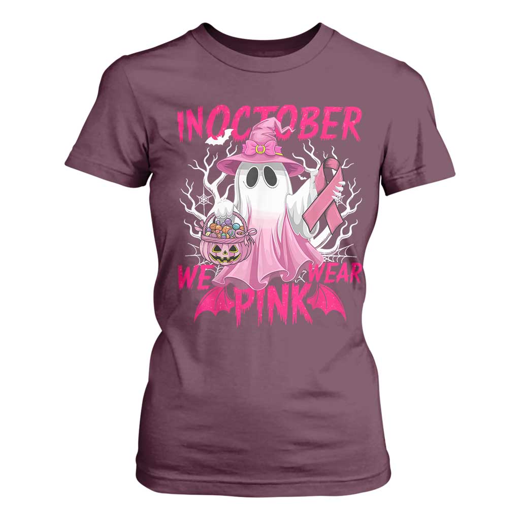 Breast Cancer Awareness T Shirt For Women In October We Wear Pink Ghost TS02 Maroon Print Your Wear