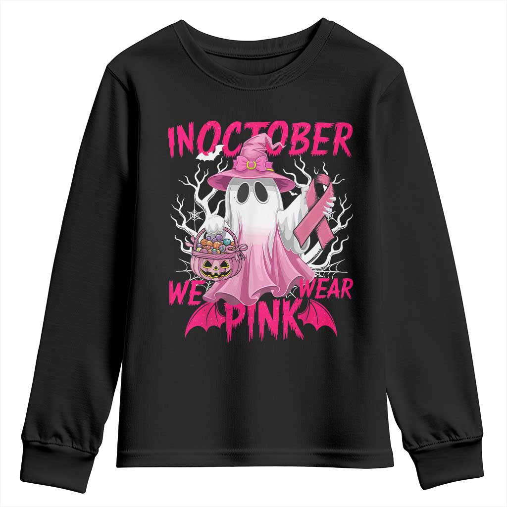 Breast Cancer Awareness Youth Sweatshirt In October We Wear Pink Ghost TS02 Black Print Your Wear