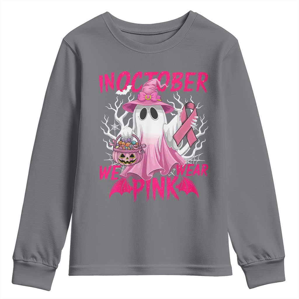 Breast Cancer Awareness Youth Sweatshirt In October We Wear Pink Ghost TS02 Charcoal Print Your Wear