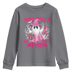 Breast Cancer Awareness Youth Sweatshirt In October We Wear Pink Ghost TS02 Charcoal Print Your Wear