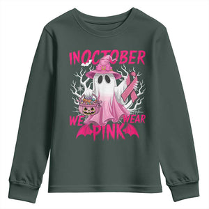 Breast Cancer Awareness Youth Sweatshirt In October We Wear Pink Ghost TS02 Dark Forest Green Print Your Wear