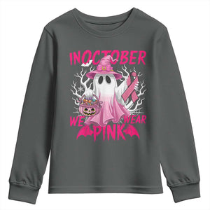 Breast Cancer Awareness Youth Sweatshirt In October We Wear Pink Ghost TS02 Dark Heather Print Your Wear
