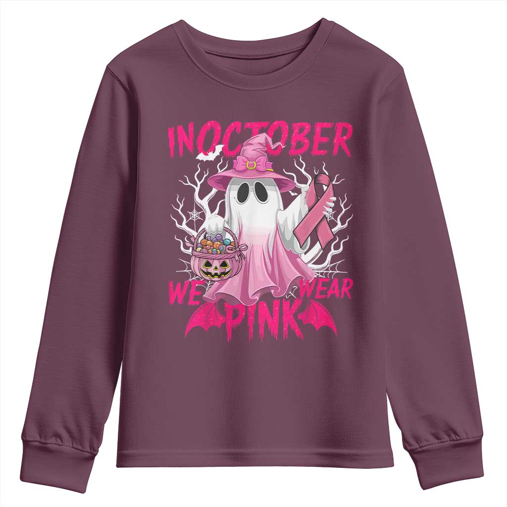 Breast Cancer Awareness Youth Sweatshirt In October We Wear Pink Ghost TS02 Maroon Print Your Wear