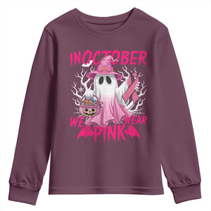 Breast Cancer Awareness Youth Sweatshirt In October We Wear Pink Ghost TS02 Maroon Print Your Wear