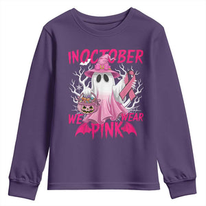 Breast Cancer Awareness Youth Sweatshirt In October We Wear Pink Ghost TS02 Purple Print Your Wear