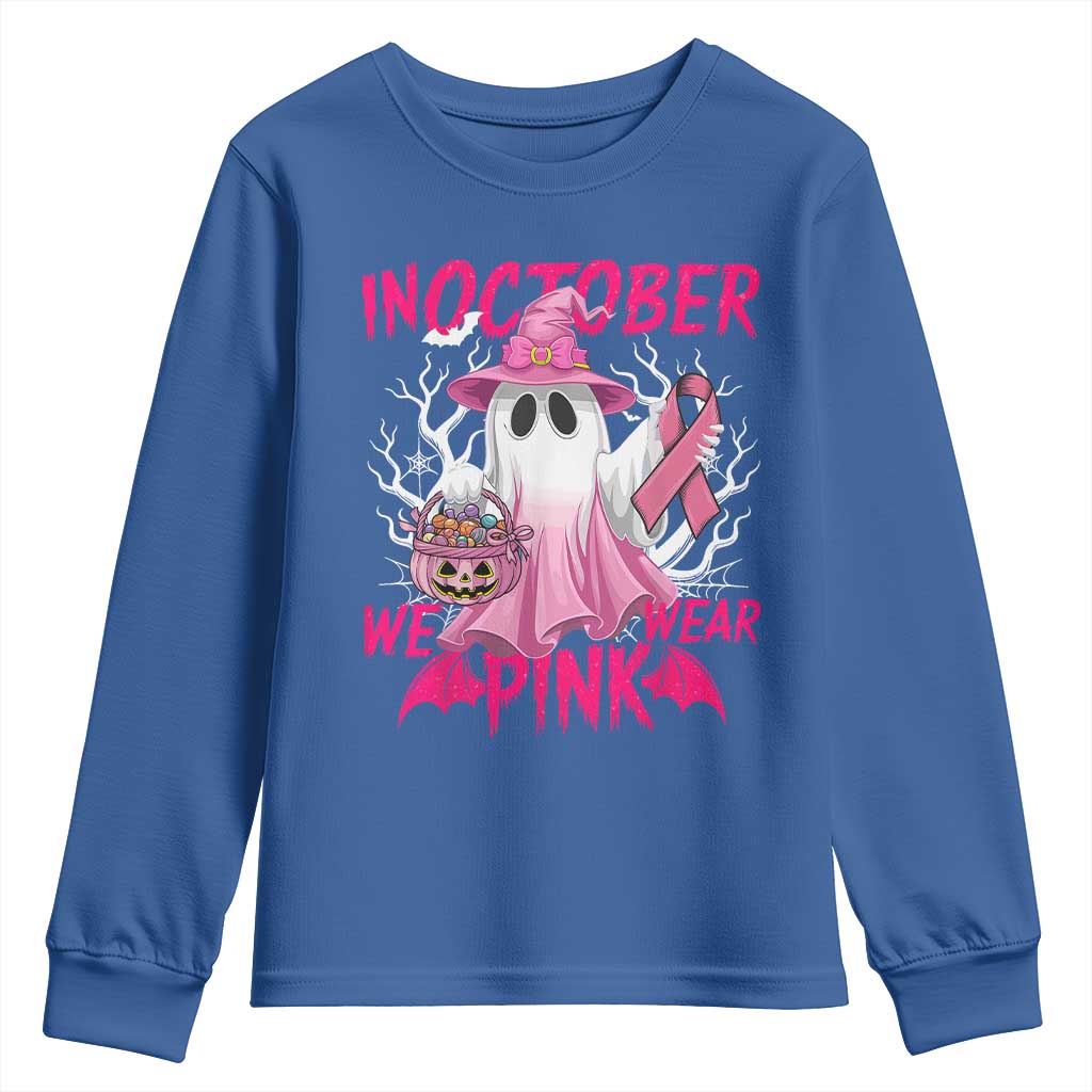 Breast Cancer Awareness Youth Sweatshirt In October We Wear Pink Ghost TS02 Royal Blue Print Your Wear