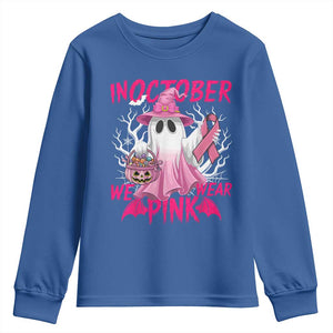 Breast Cancer Awareness Youth Sweatshirt In October We Wear Pink Ghost TS02 Royal Blue Print Your Wear