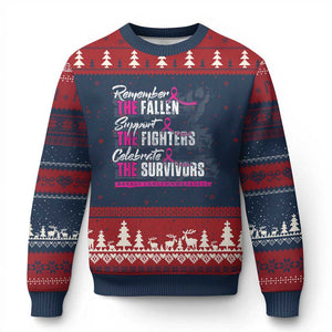 Breast Cancer Awareness Ugly Christmas Sweater Remember The Fallen Support The Fighters TS02 Navy Red Print Your Wear