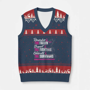 Breast Cancer Awareness V-Neck Knit Sweater Vest Remember The Fallen Support The Fighters TS02 Navy Red Print Your Wear
