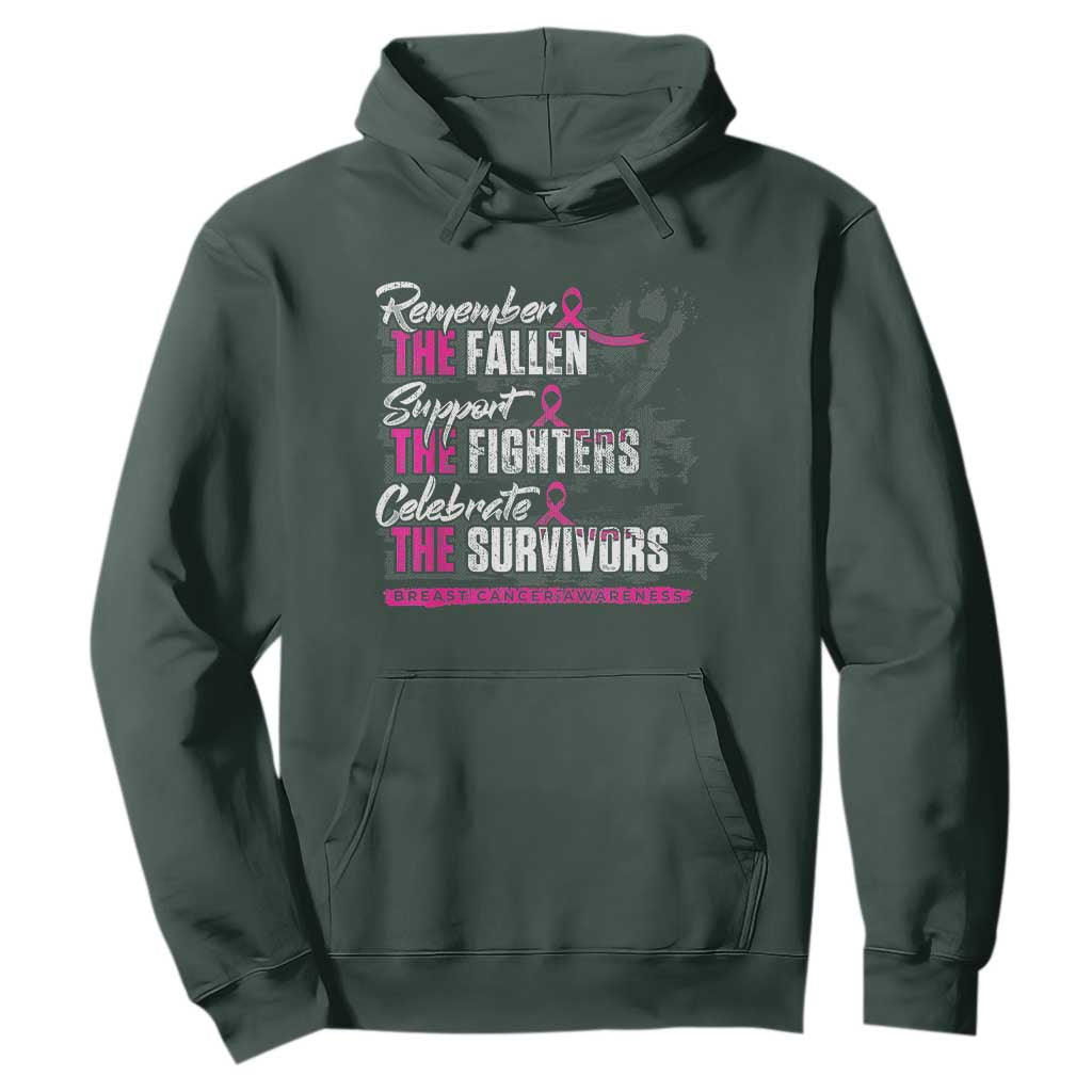 Breast Cancer Awareness Hoodie Remember The Fallen Support The Fighters TS02 Dark Forest Green Print Your Wear