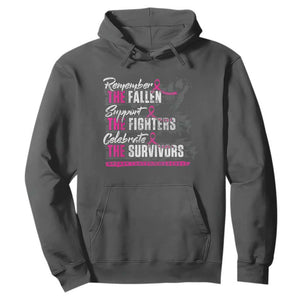 Breast Cancer Awareness Hoodie Remember The Fallen Support The Fighters TS02 Dark Heather Print Your Wear