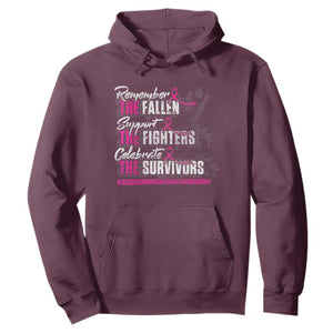 Breast Cancer Awareness Hoodie Remember The Fallen Support The Fighters TS02 Maroon Print Your Wear
