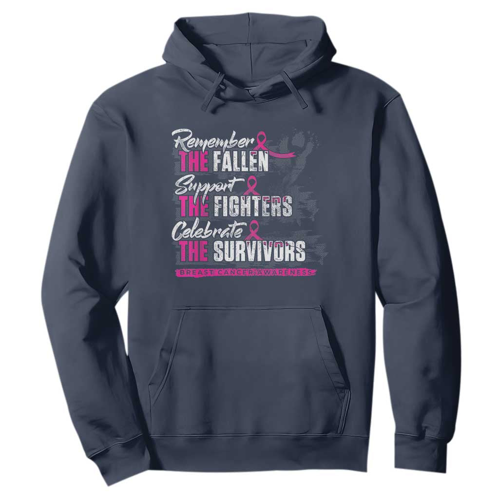 Breast Cancer Awareness Hoodie Remember The Fallen Support The Fighters TS02 Navy Print Your Wear