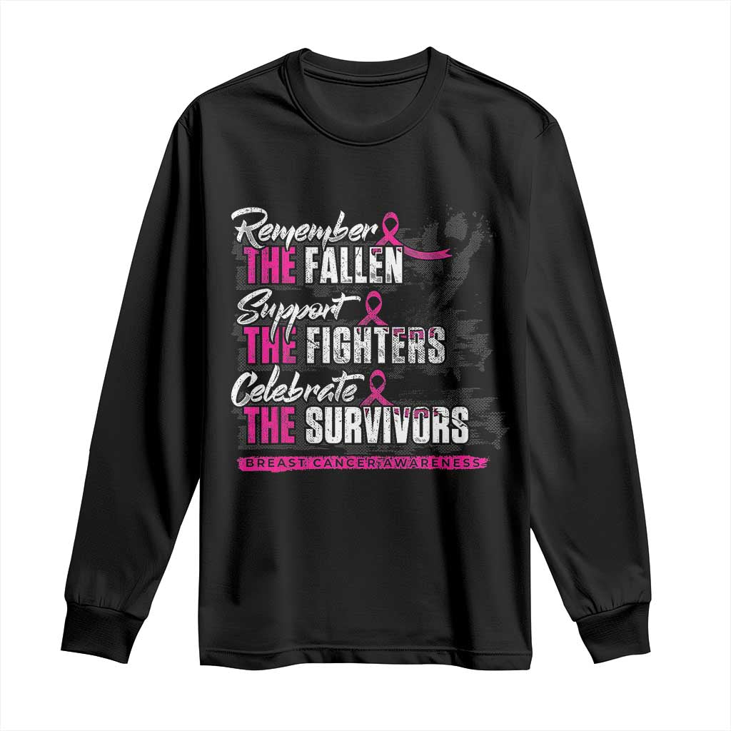 Breast Cancer Awareness Long Sleeve Shirt Remember The Fallen Support The Fighters TS02 Black Print Your Wear