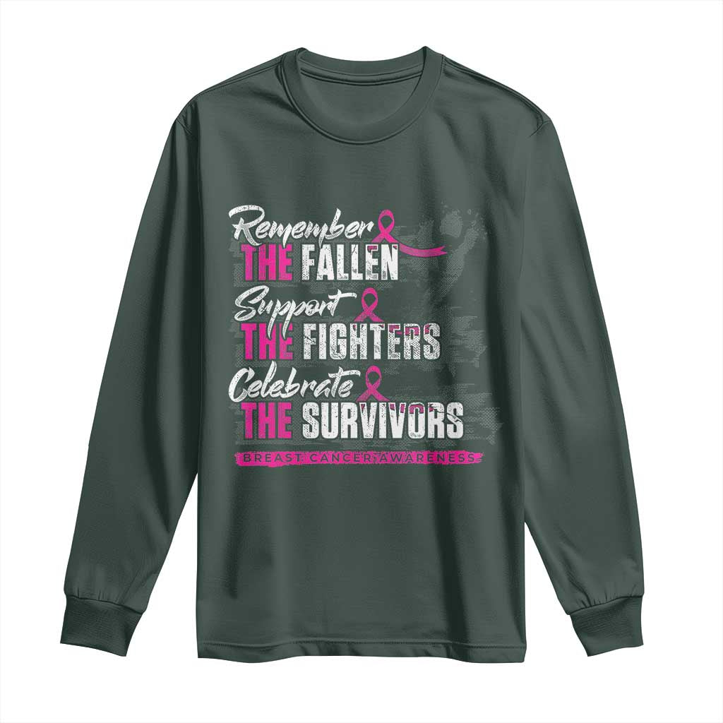 Breast Cancer Awareness Long Sleeve Shirt Remember The Fallen Support The Fighters TS02 Dark Forest Green Print Your Wear