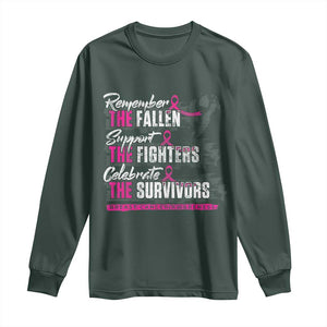 Breast Cancer Awareness Long Sleeve Shirt Remember The Fallen Support The Fighters TS02 Dark Forest Green Print Your Wear