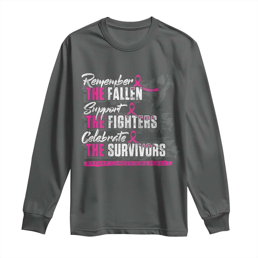 Breast Cancer Awareness Long Sleeve Shirt Remember The Fallen Support The Fighters TS02 Dark Heather Print Your Wear