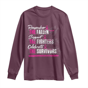 Breast Cancer Awareness Long Sleeve Shirt Remember The Fallen Support The Fighters TS02 Maroon Print Your Wear