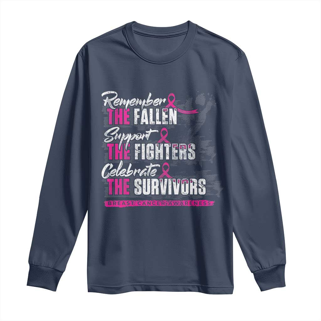 Breast Cancer Awareness Long Sleeve Shirt Remember The Fallen Support The Fighters TS02 Navy Print Your Wear