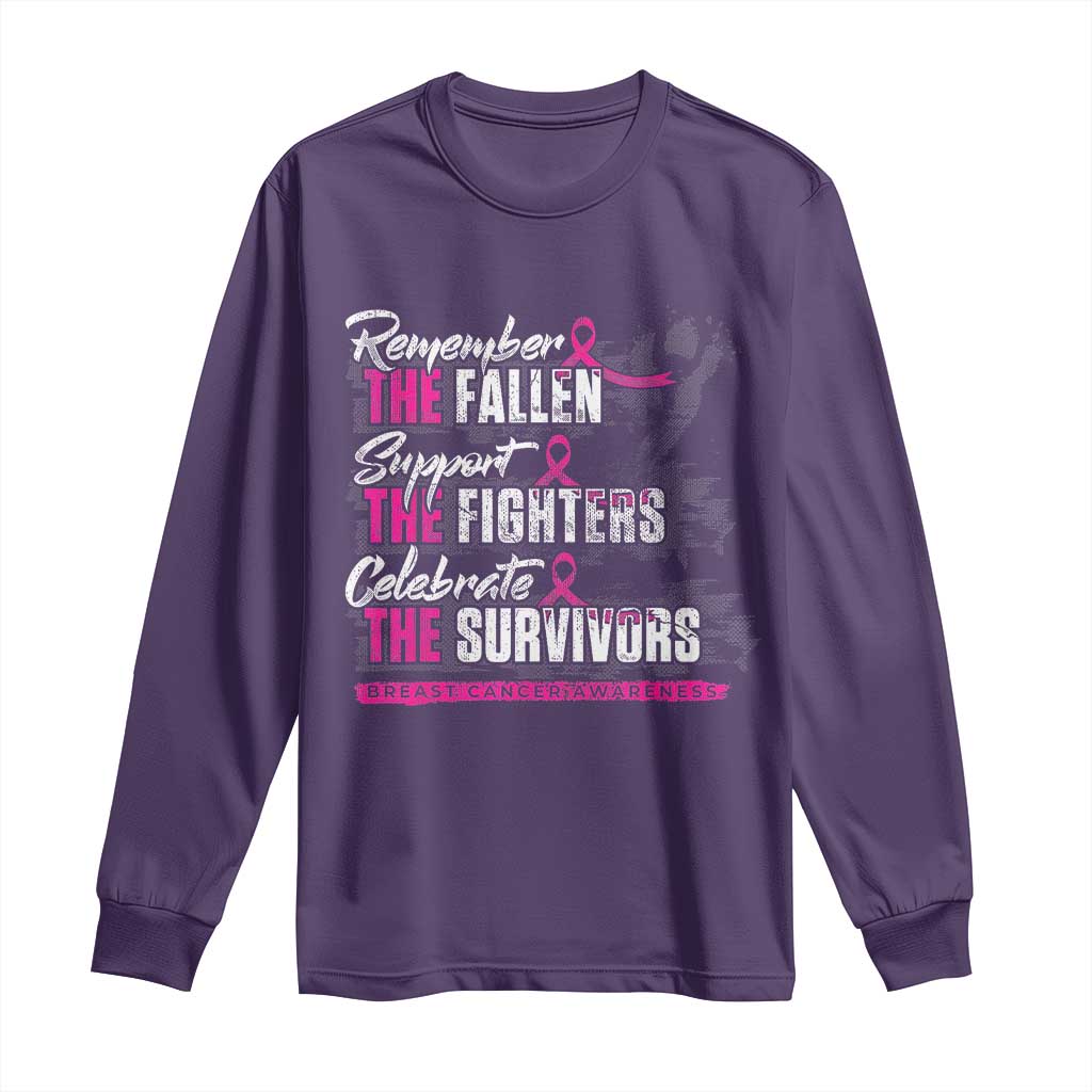Breast Cancer Awareness Long Sleeve Shirt Remember The Fallen Support The Fighters TS02 Purple Print Your Wear