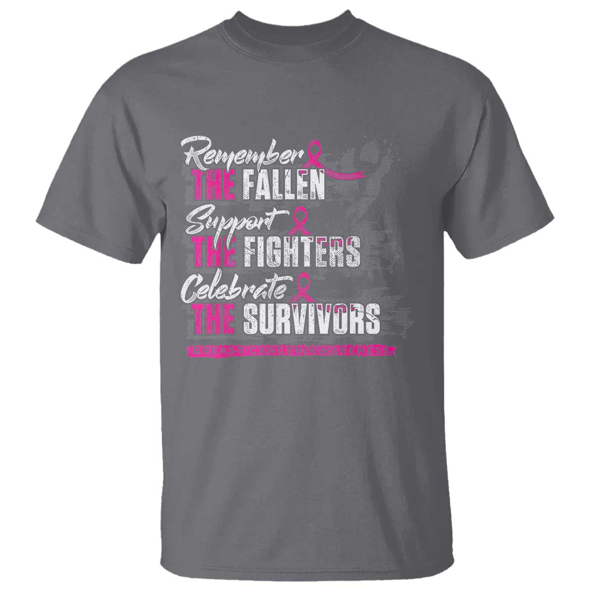 Breast Cancer Awareness T Shirt Remember The Fallen Support The Fighters TS02 Charcoal Print Your Wear